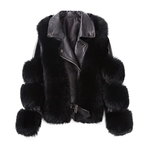 FMOPQ Women's Short Locomotive Coat One-Piece Women's Jacket Suit Collar Leather Short Coat (Colour: A Size: L Code) (A M Code)