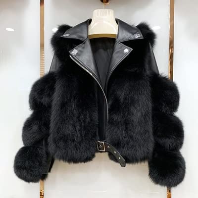 FMOPQ Women's Short Locomotive Coat One-Piece Women's Jacket Suit Collar Leather Short Coat (Colour: A Size: L Code) (A M Code)