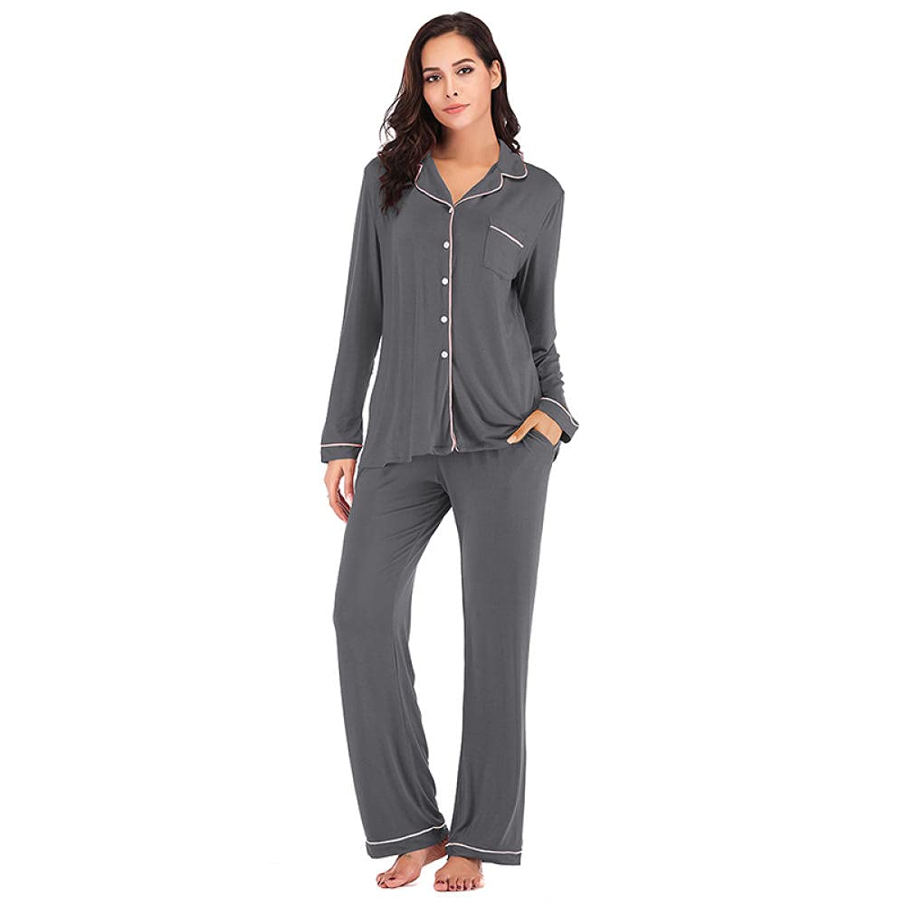 HHHJQFAAT Autumn Pajamas for Women Long Sleeve Sleepwear Loungewear Set Pjama in Winter in Women's Pajama Sets (Dark Grey 2X)
