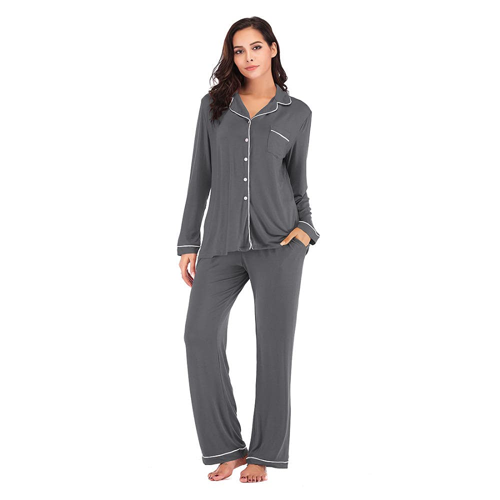 HHHJQFAAT Autumn Pajamas for Women Long Sleeve Sleepwear Loungewear Set Pjama in Winter in Women's Pajama Sets (Dark Grey 2X)