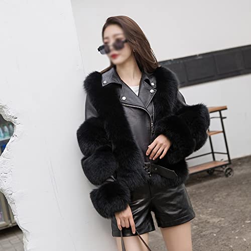 FMOPQ Women's Short Locomotive Coat One-Piece Women's Jacket Suit Collar Leather Short Coat (Colour: A Size: L Code) (A M Code)