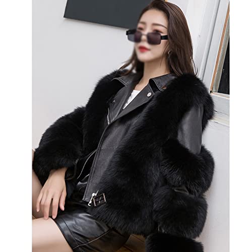 FMOPQ Women's Short Locomotive Coat One-Piece Women's Jacket Suit Collar Leather Short Coat (Colour: A Size: L Code) (A M Code)