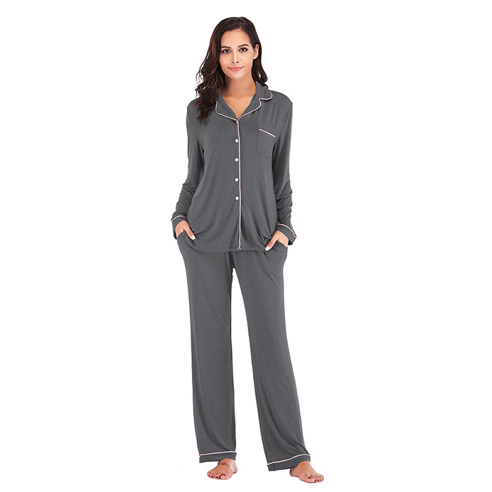 HHHJQFAAT Autumn Pajamas for Women Long Sleeve Sleepwear Loungewear Set Pjama in Winter in Women's Pajama Sets (Dark Grey 2X)