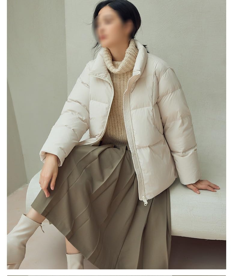 MVUYO FMURY Women's Winter Down Jacket Short Loose and Warm Thickened Outdoor White Down Jacket