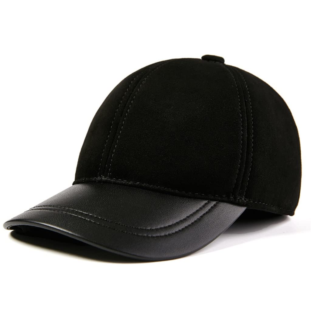 KHMCRSDO Men Women Baseball Cap Genuine Leather Suede Patchwork Dad Hat Solid Black Red Brown Autumn Winter Male