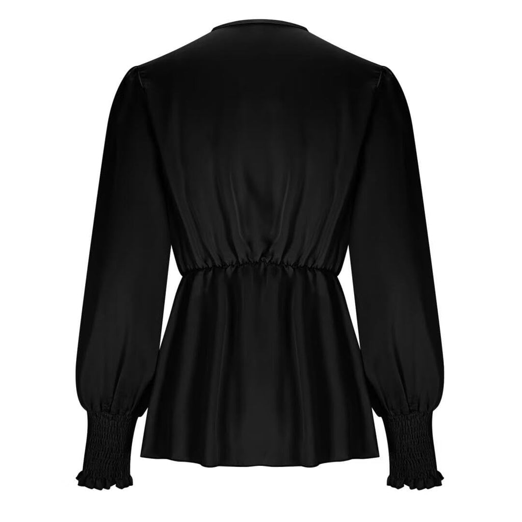 FMCHICO Womens Dressy Casual V Neck Tops Long Sleeve Belted Waist Work Blouses Trendy Shirts Business Outfits