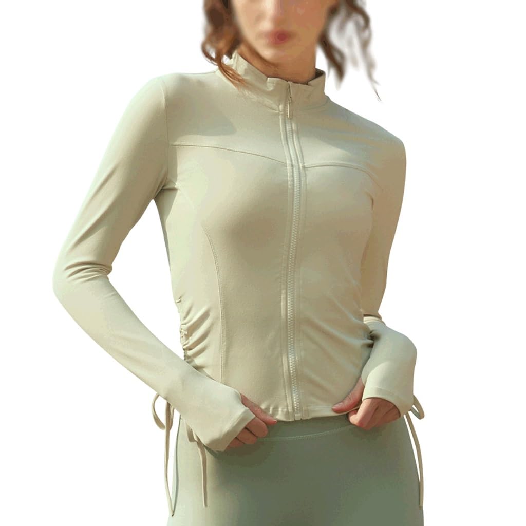 QWERAXZG Women Full Zip-up Yoga Top Workout Running with Thumb Holes Fitted Long Sleeve Activewear