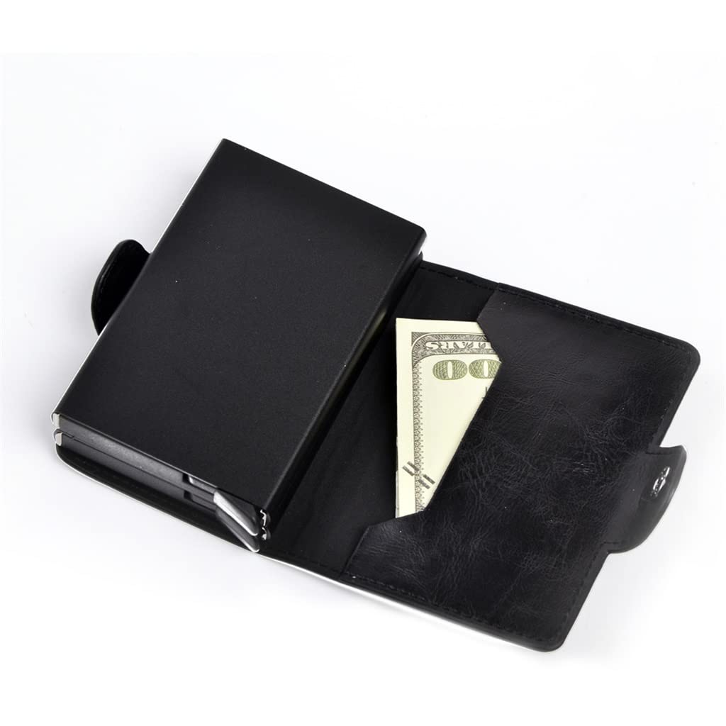 Women's Automatic Business Credit Card Holder Id Badge Holder Card Case Smart Leather Mini Metal Wallet