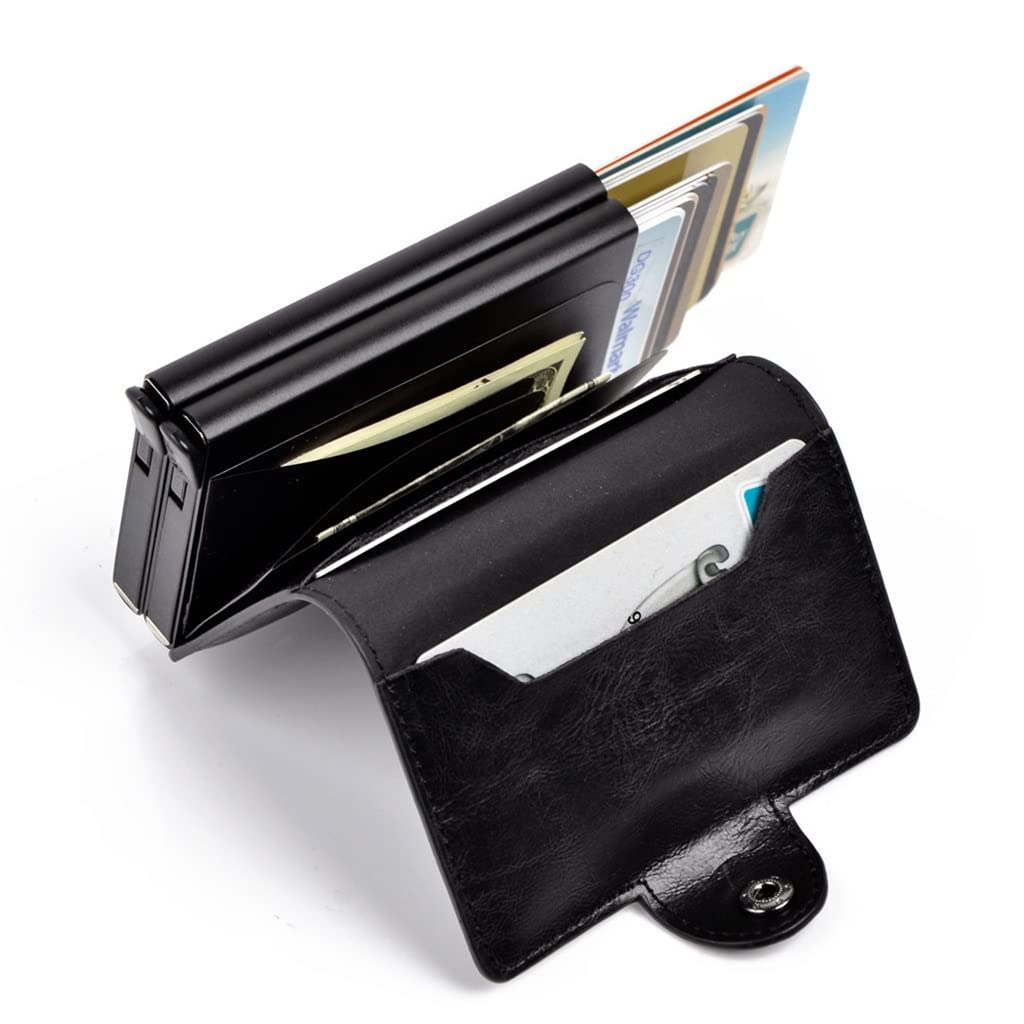Women's Automatic Business Credit Card Holder Id Badge Holder Card Case Smart Leather Mini Metal Wallet