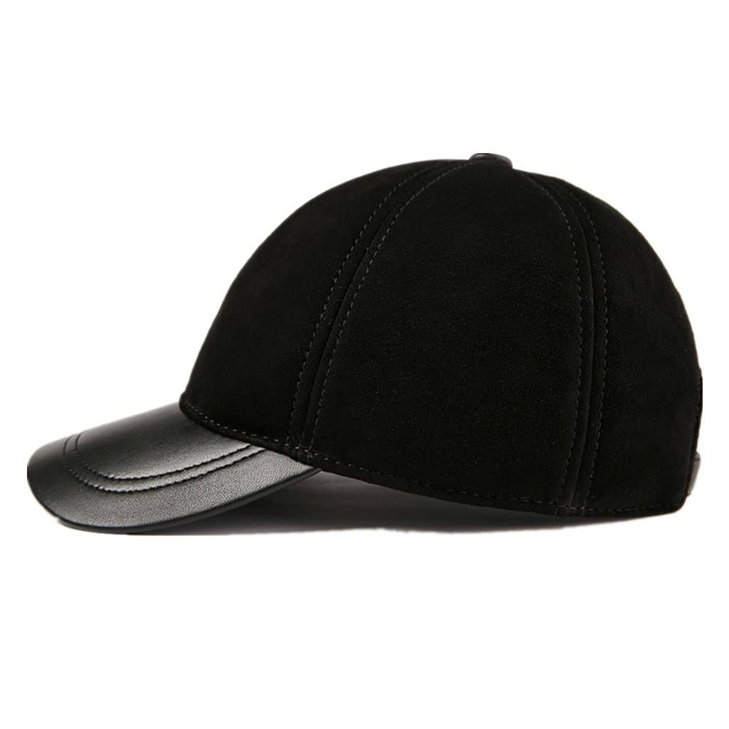 KHMCRSDO Men Women Baseball Cap Genuine Leather Suede Patchwork Dad Hat Solid Black Red Brown Autumn Winter Male