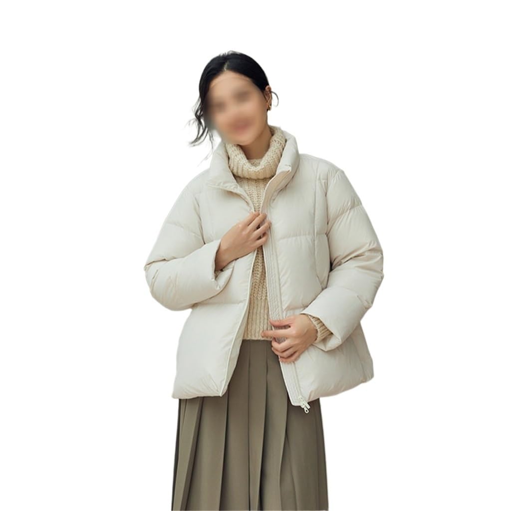 MVUYO FMURY Women's Winter Down Jacket Short Loose and Warm Thickened Outdoor White Down Jacket