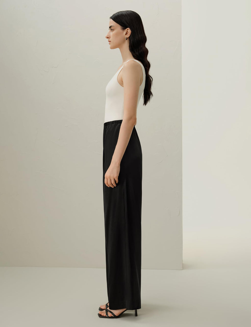 LilySilk Women Silk Pants Double Faced Satin Straight Leg Low Rise Elastic Waistband Slip On Trousers