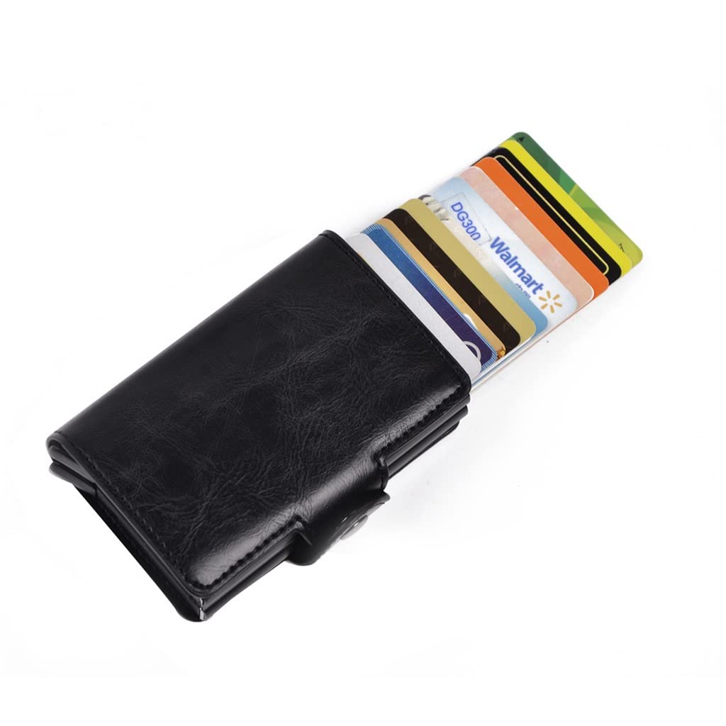 Women's Automatic Business Credit Card Holder Id Badge Holder Card Case Smart Leather Mini Metal Wallet