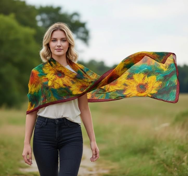 Met Museum Monet Sunflowers Oblong Silk Scarf, 64-Inch