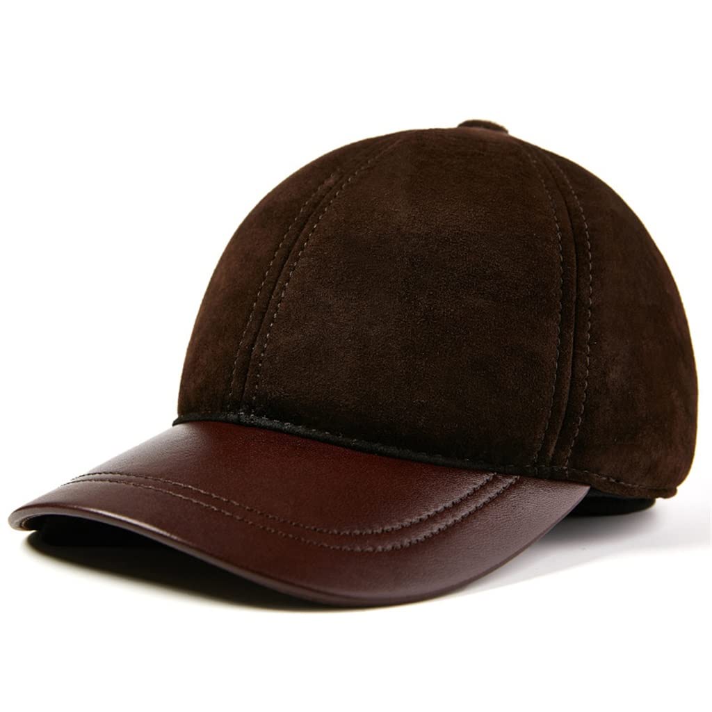 KHMCRSDO Unisex Genuine Leather Suede Patchwork Baseball Cap