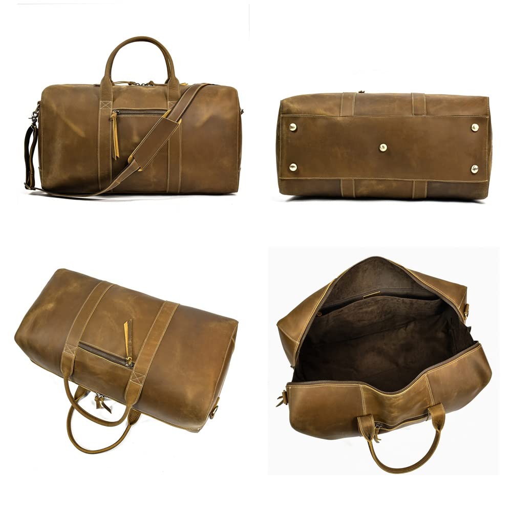 Mens Leather Overnight Travel Duffle Weekender Bag Airplane Luggage Carry On Bag Gym Sports Bag Business Trip Bag