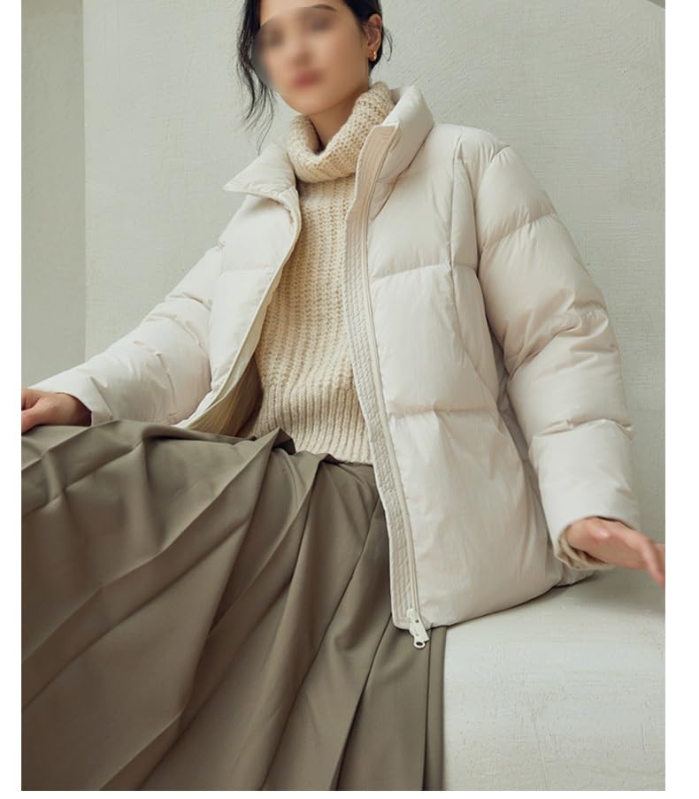 MVUYO FMURY Women's Winter Down Jacket Short Loose and Warm Thickened Outdoor White Down Jacket