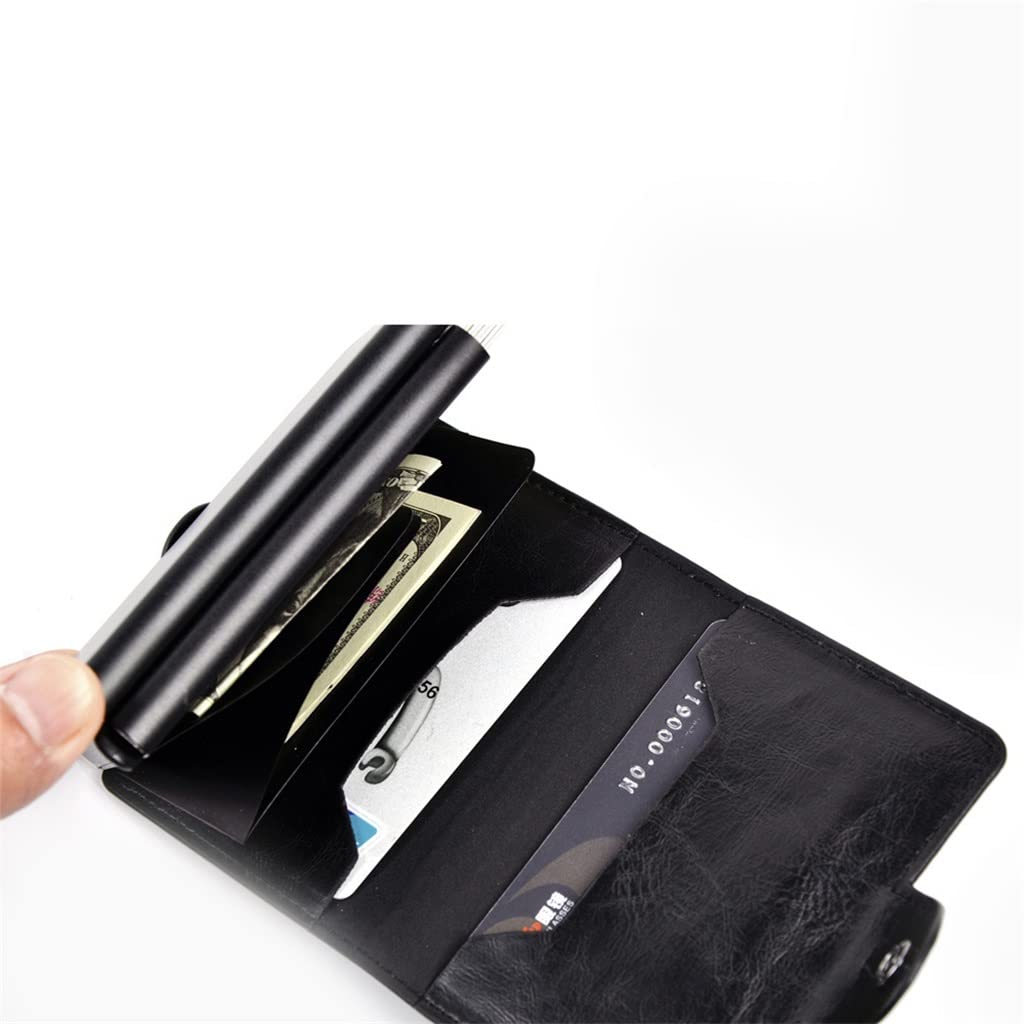 Women's Automatic Business Credit Card Holder Id Badge Holder Card Case Smart Leather Mini Metal Wallet