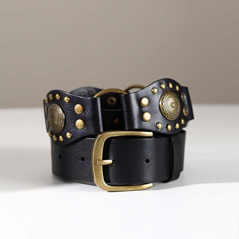 DDYYDS Western Cowboy Belt Women's Retro Black Rivet Versatile Jeans Belts