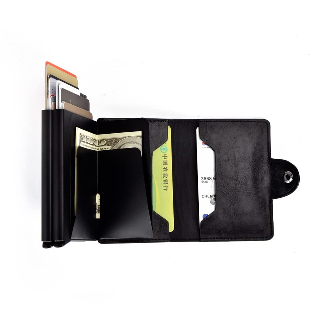 Women's Automatic Business Credit Card Holder Id Badge Holder Card Case Smart Leather Mini Metal Wallet