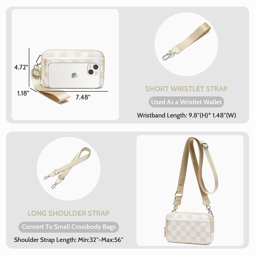 FODOKO Wristlet wallets for Women RFID crossbody bags with 4 Zippers
