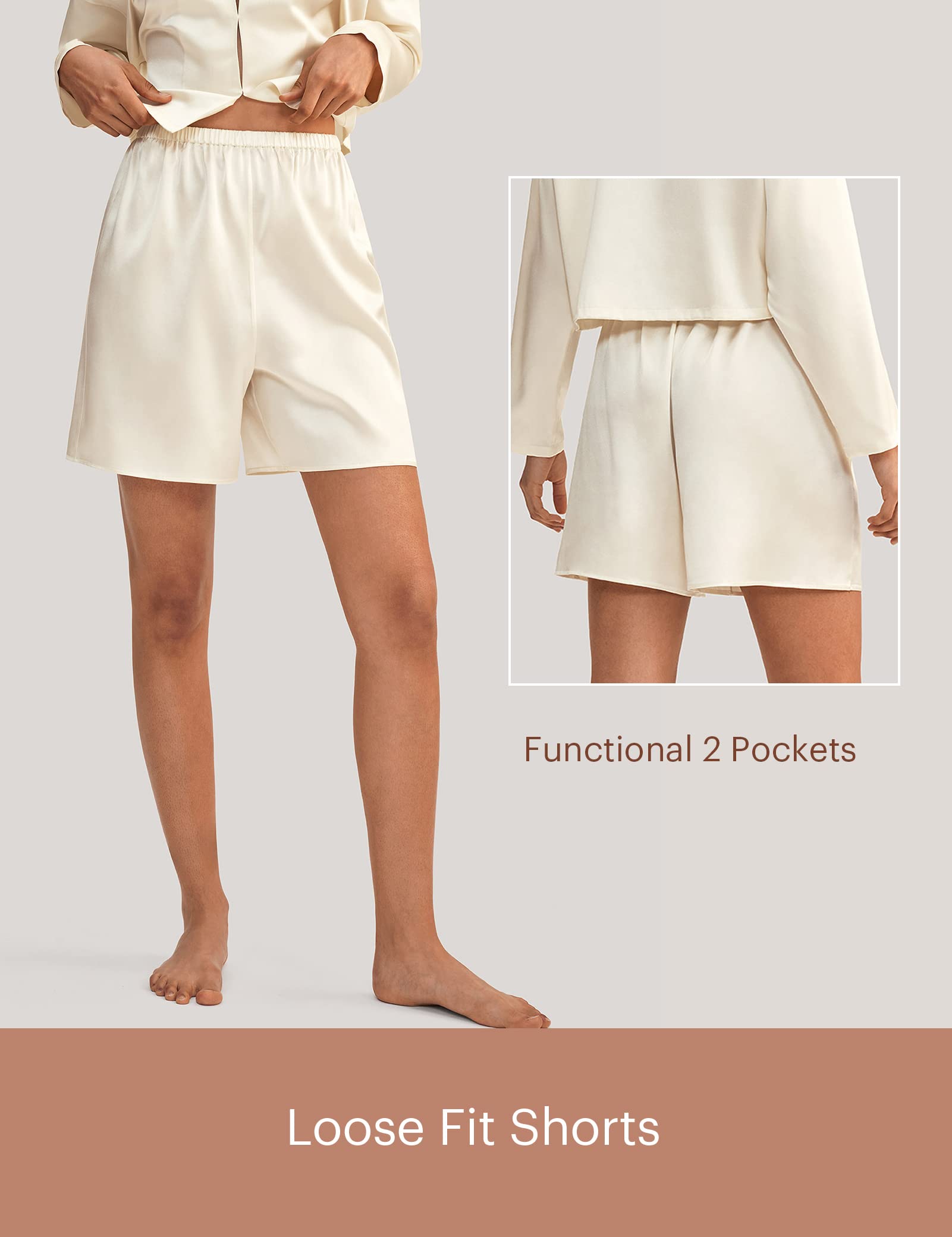 LilySilk Silk Pajama Set for Women Minimalist Cropped Sleepwear Top & Matching Shorts Pants 2PC Loungewear PJ Set