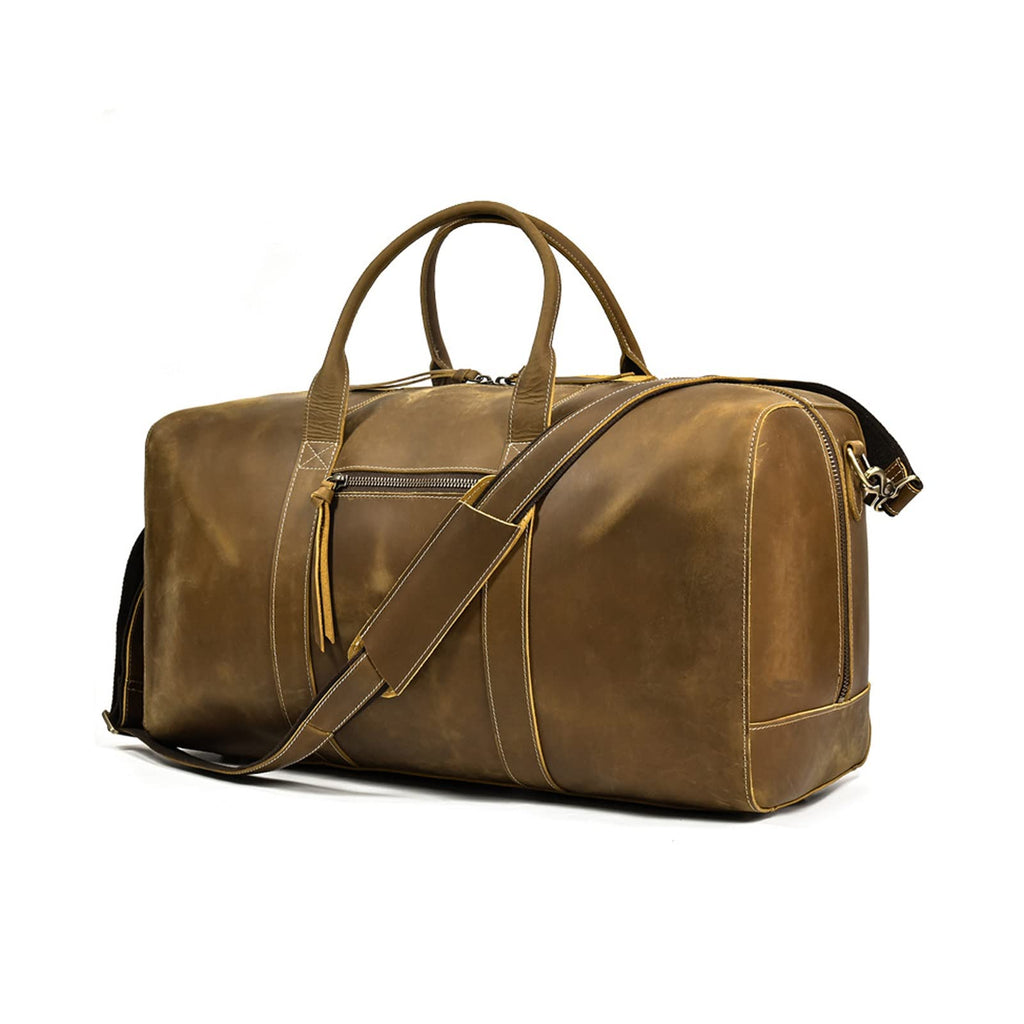 Mens Leather Overnight Travel Duffle Weekender Bag Airplane Luggage Carry On Bag Gym Sports Bag Business Trip Bag