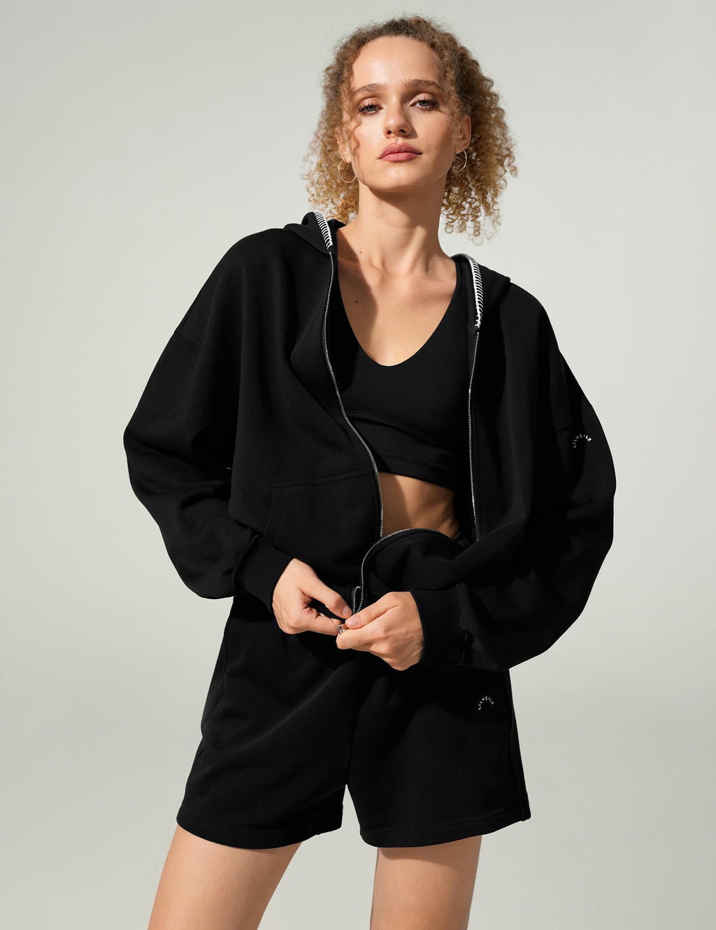 LilySilk Women's Silk Terry Sweatshirt Fleece Zip Up Oversized Hoodie with Blanket Stitch Hooded Jacket for Ladies Sports