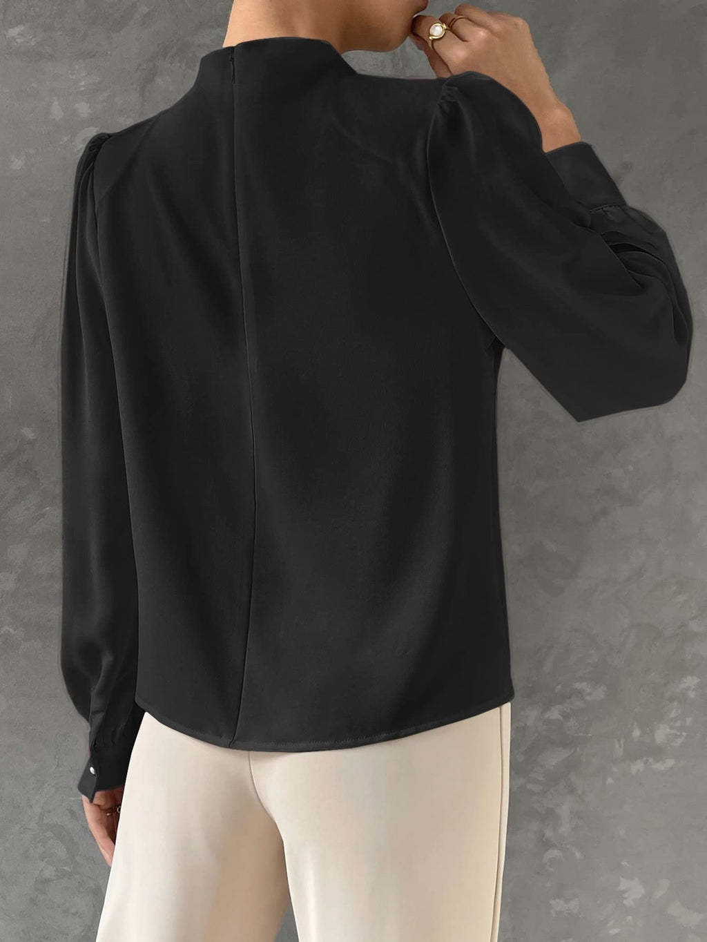 Women's Classic-Fit Short/Long Sleeve Shirt Bishop Sleeve Front Blouse,Long Sleeve Tops