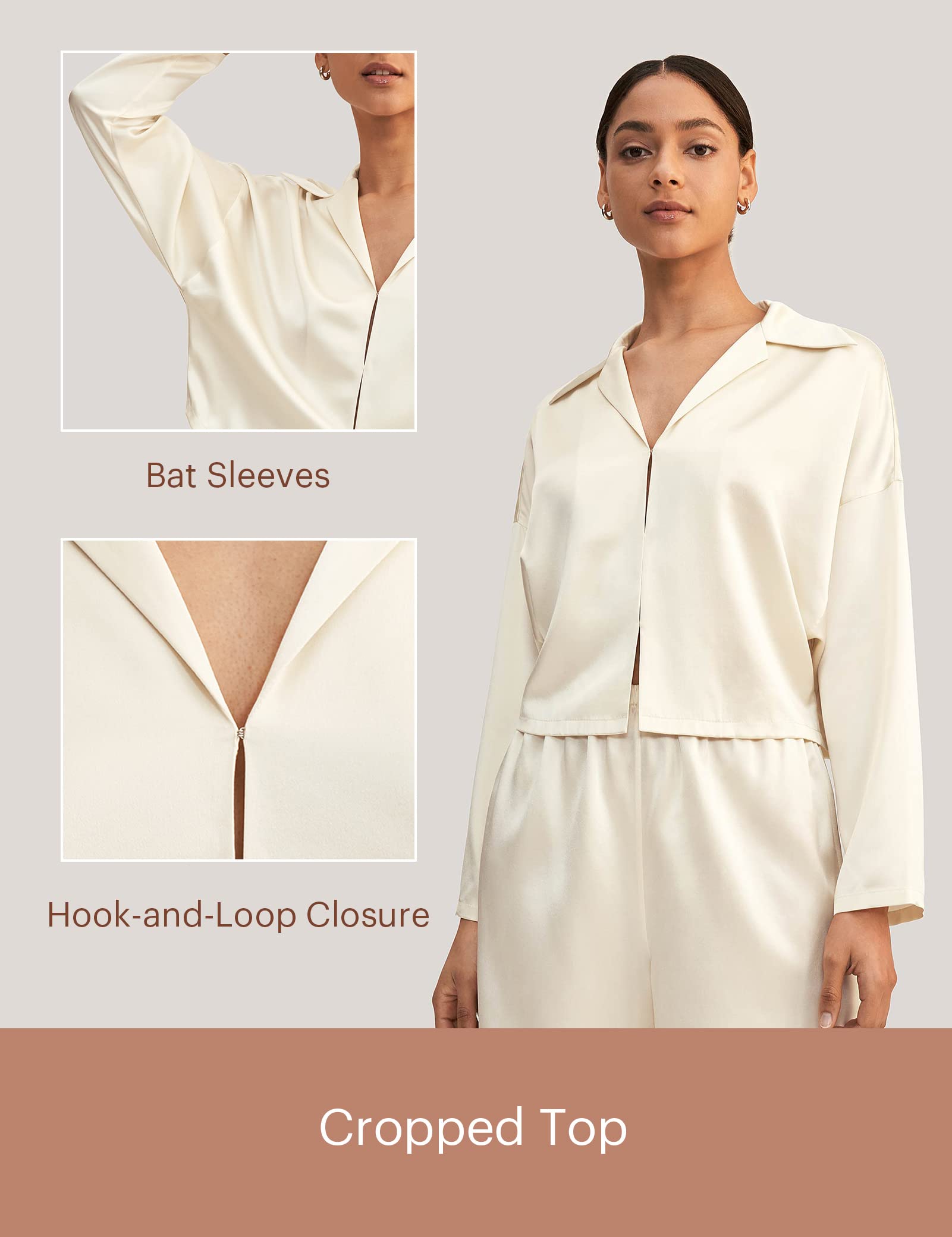 LilySilk Silk Pajama Set for Women Minimalist Cropped Sleepwear Top & Matching Shorts Pants 2PC Loungewear PJ Set