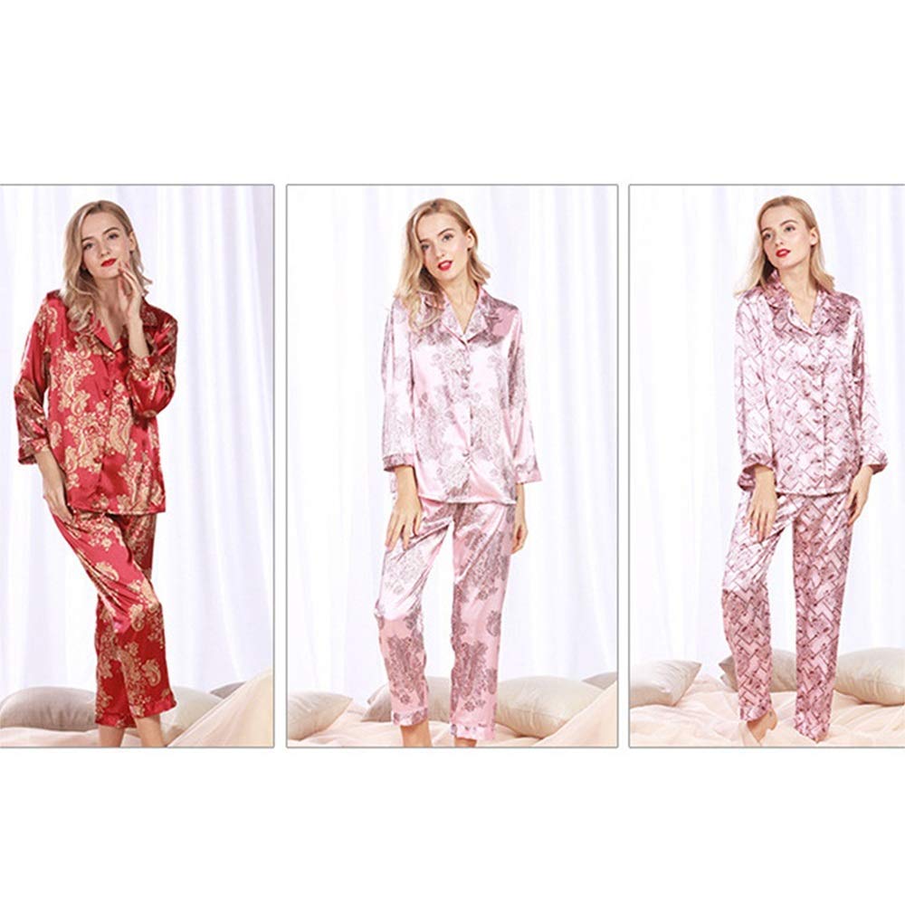 Living Room Accessories Womens Pajamas Sets Women's Long Sleeve Pajamas Set Satin Soft Print Pj Set Loungewear Recommendable Room Wear (Color : C, Size : M)