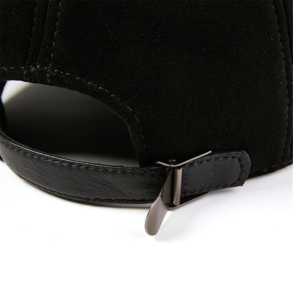 KHMCRSDO Men Women Baseball Cap Genuine Leather Suede Patchwork Dad Hat Solid Black Red Brown Autumn Winter Male