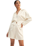 LilySilk Silk Pajama Set for Women Minimalist Cropped Sleepwear Top & Matching Shorts Pants 2PC Loungewear PJ Set
