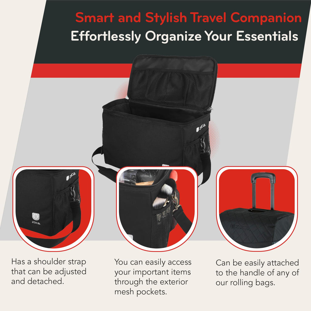 ZUCA MakeUp Artist Shoulder Bag w/Durable Utility Pouch Combo, MakeUp Organizer Bag -Lightweight,Versatile Multi-Compartment Design For Cosmetic Organization,Ideal For Travel & Makeup Sessions, Black