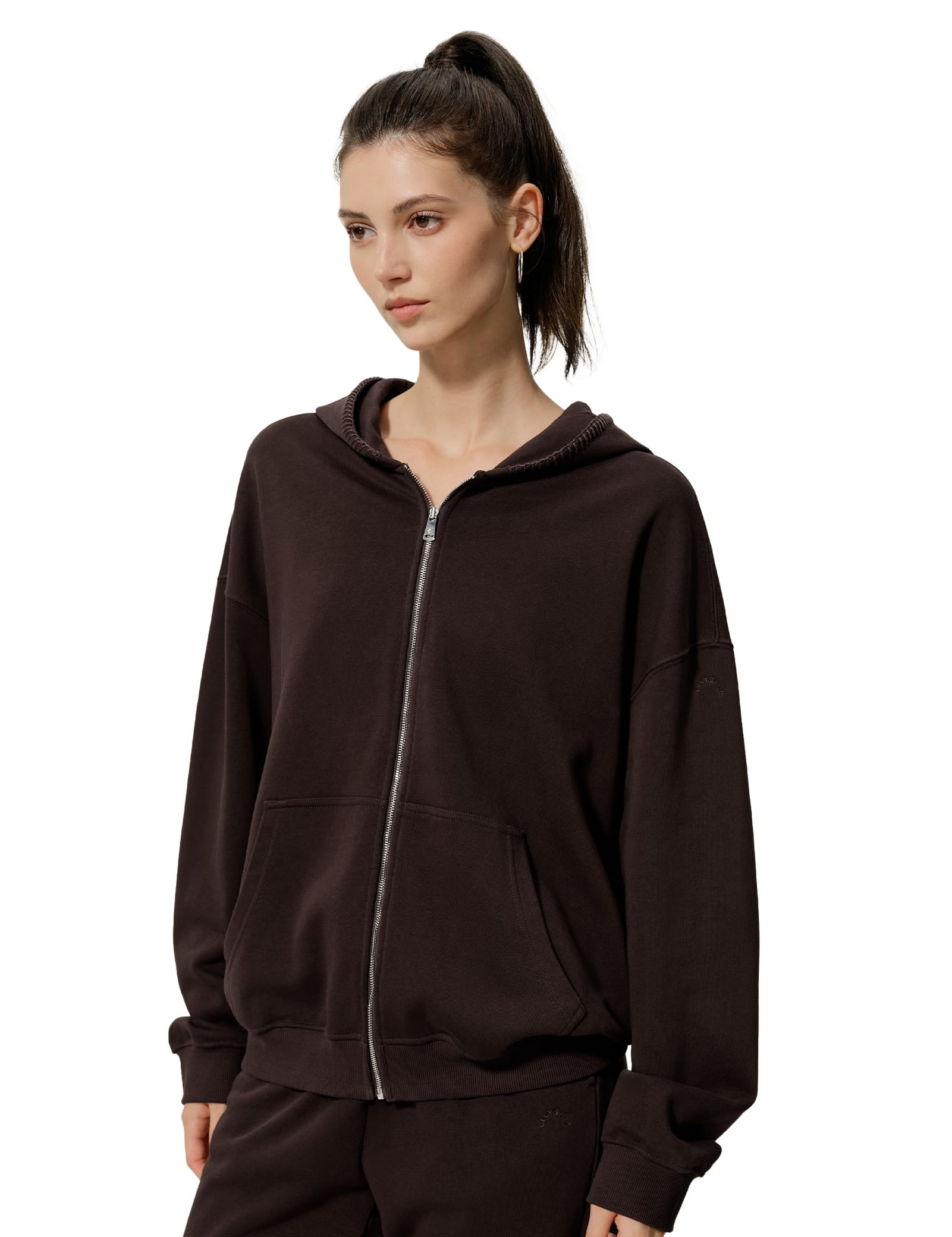 LilySilk Women's Silk Terry Sweatshirt Fleece Zip Up Oversized Hoodie with Blanket Stitch Hooded Jacket for Ladies Sports