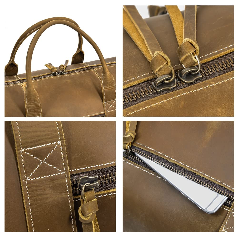 Mens Leather Overnight Travel Duffle Weekender Bag Airplane Luggage Carry On Bag Gym Sports Bag Business Trip Bag