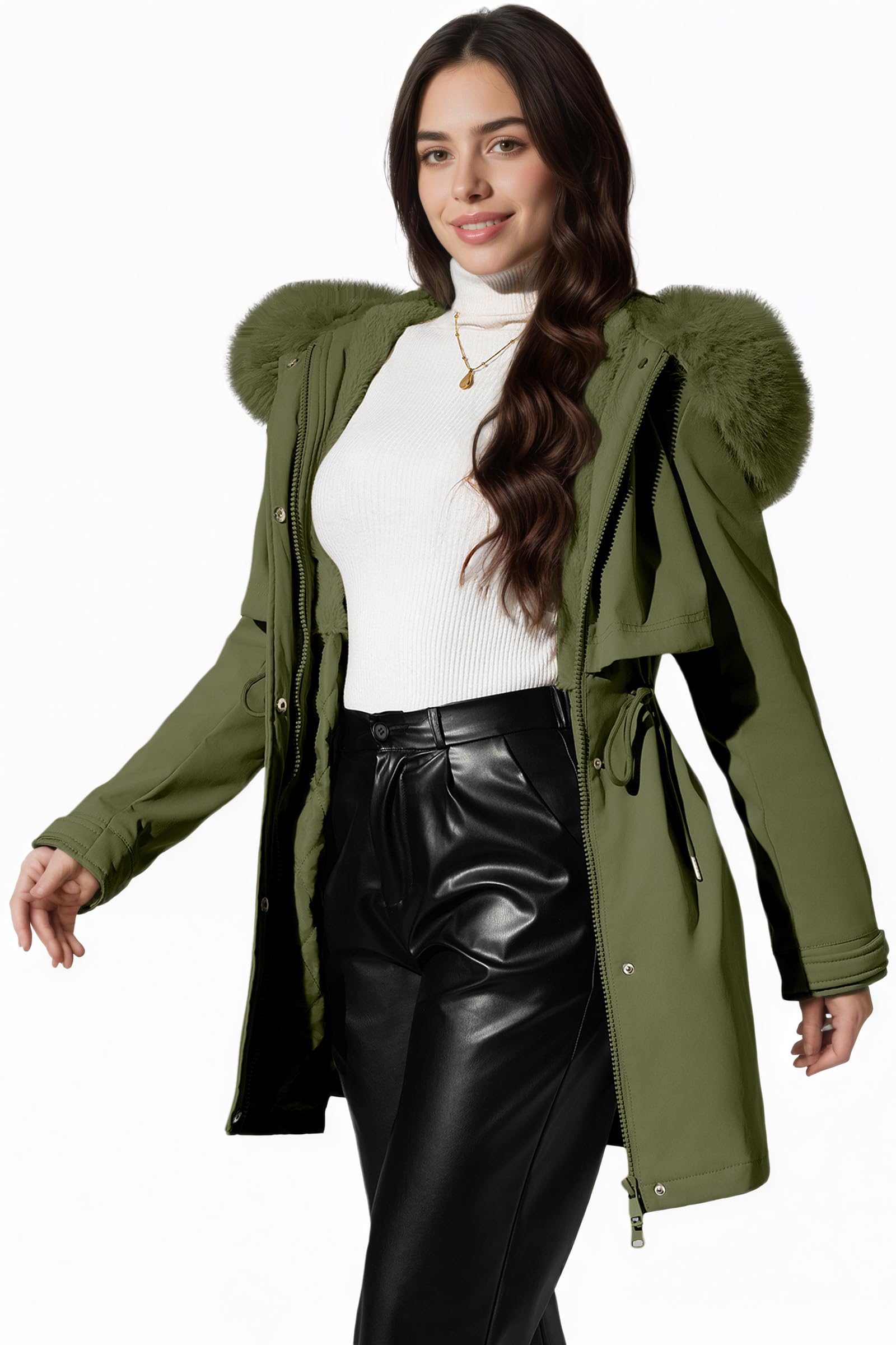 RISISSIDA Women Winter Puffer Coat,Parka with Faux Fur Trim Hood