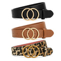 SANSTHS 3 Pack Women Waist Belts for Jeans Pants Dresses, Ladies Belt with Double O-Ring Gold Buckle