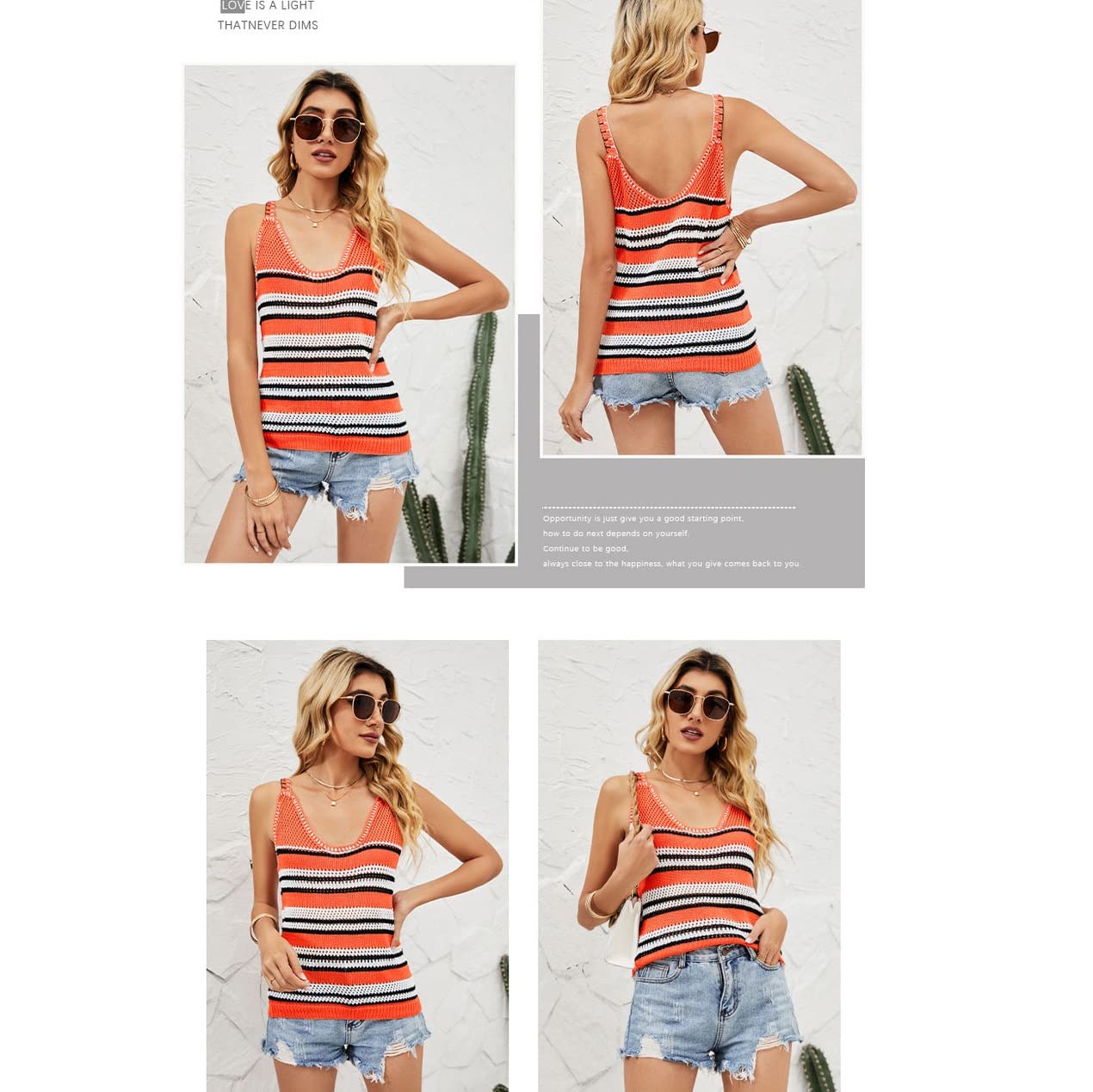 LPYHDWO Women Sexy Camisole Knitted Vest Tank Tops Female T-Shirt Casual Loose U-Neck Sleeveless