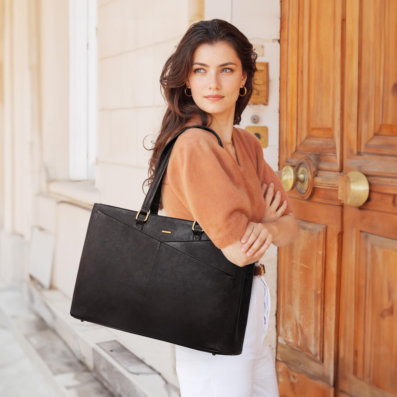 LOVEVOOK Laptop Tote Bag for Women,Leather Work Computer Briefcase Bag