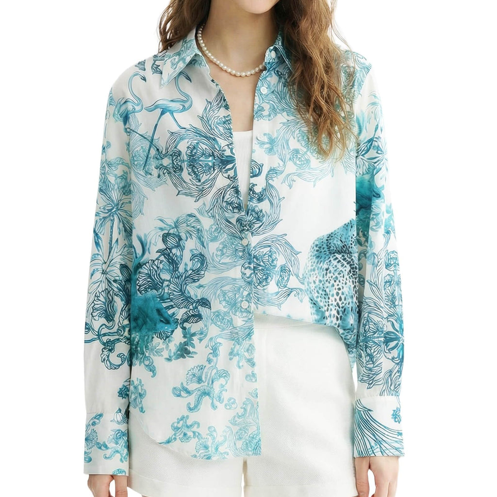 MOLISILK Pure Silk Blouses for Women Long Sleeve Floral Button Down Shirt