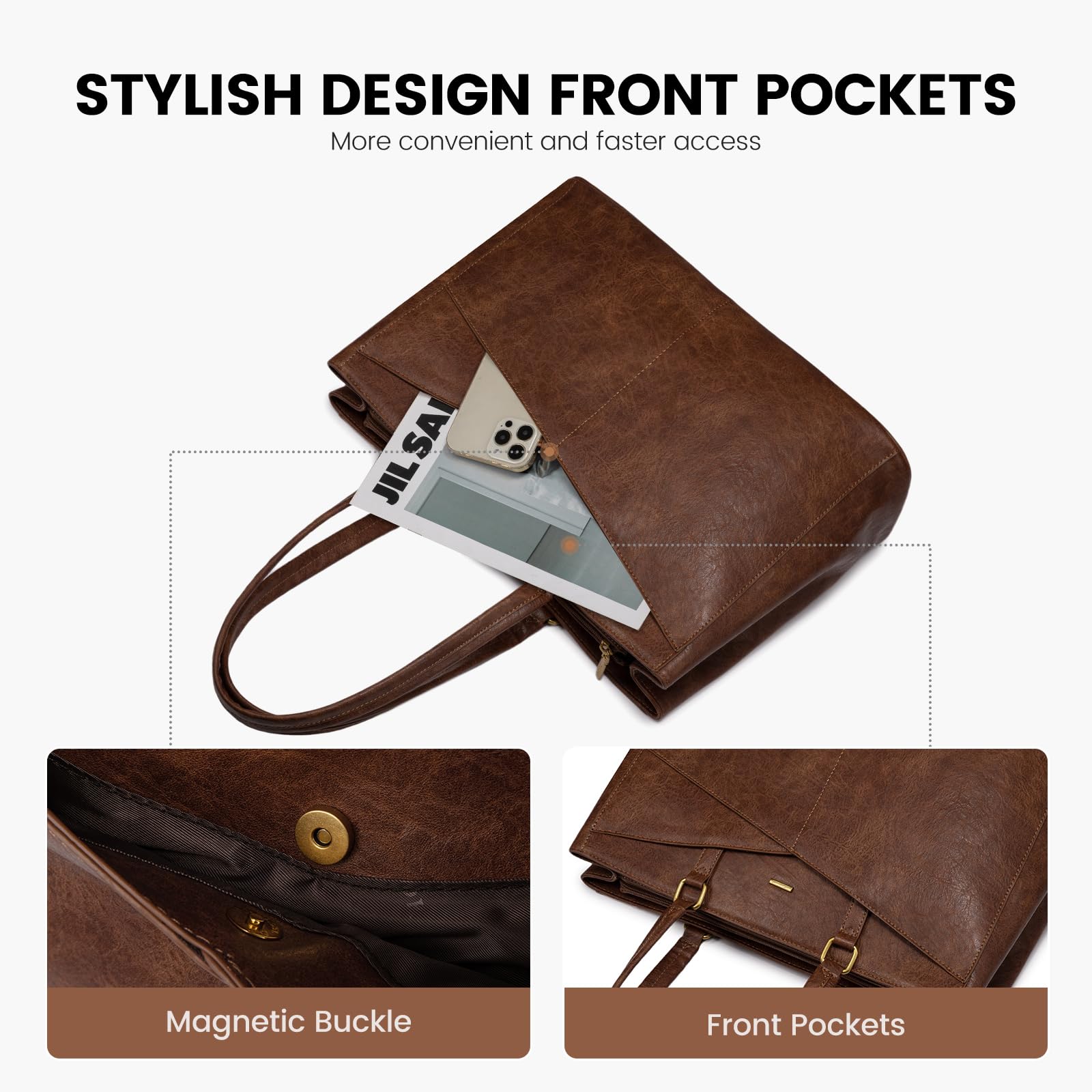 LOVEVOOK Laptop Tote Bag for Women,Leather Work Computer Briefcase Bag