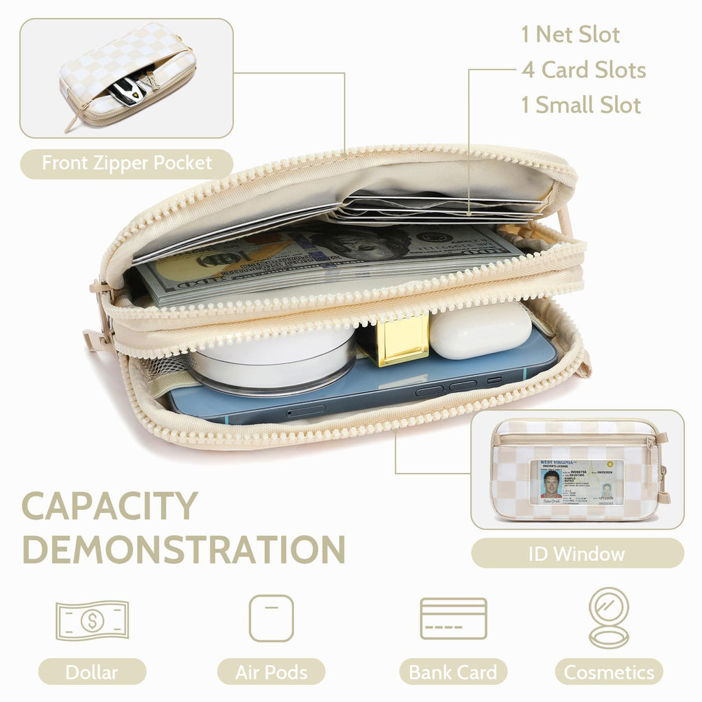 FODOKO Wristlet wallets for Women RFID crossbody bags with 4 Zippers