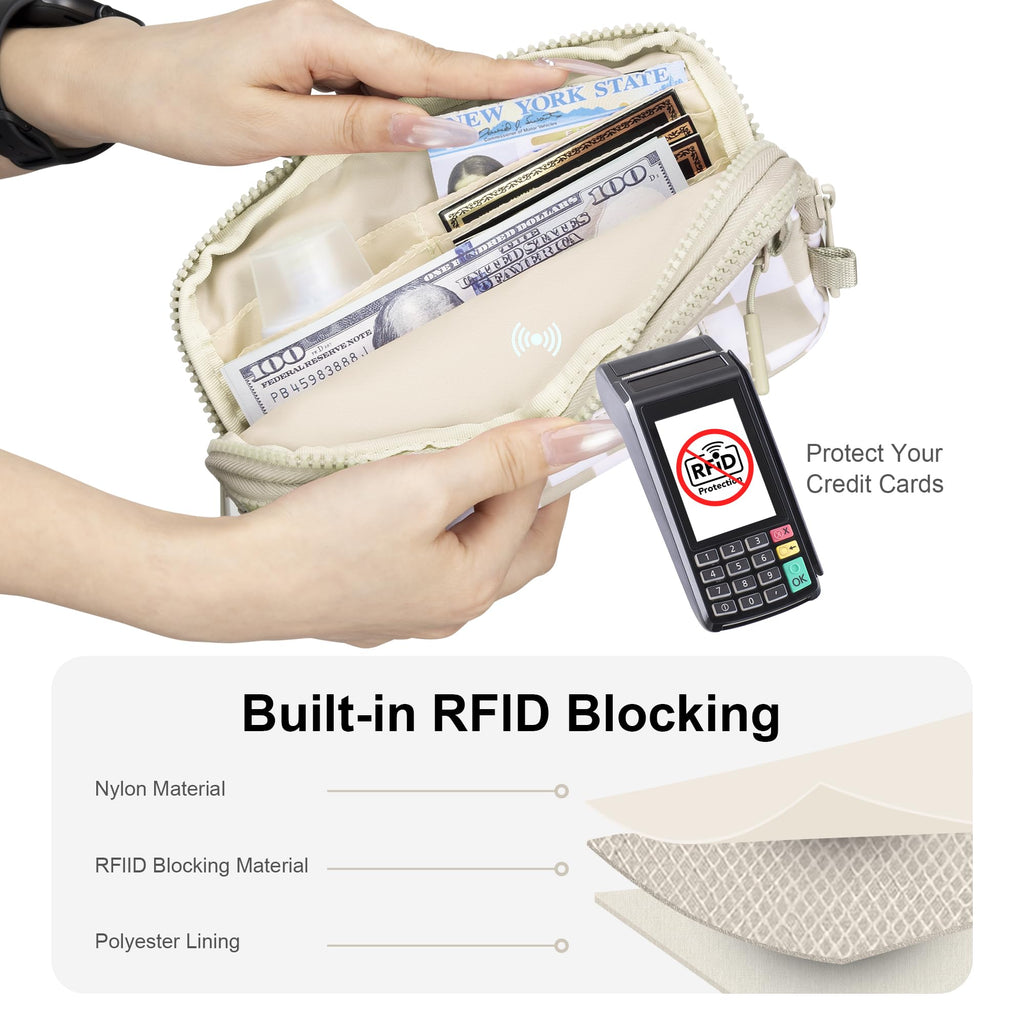 FODOKO Wristlet wallets for Women RFID crossbody bags with 4 Zippers
