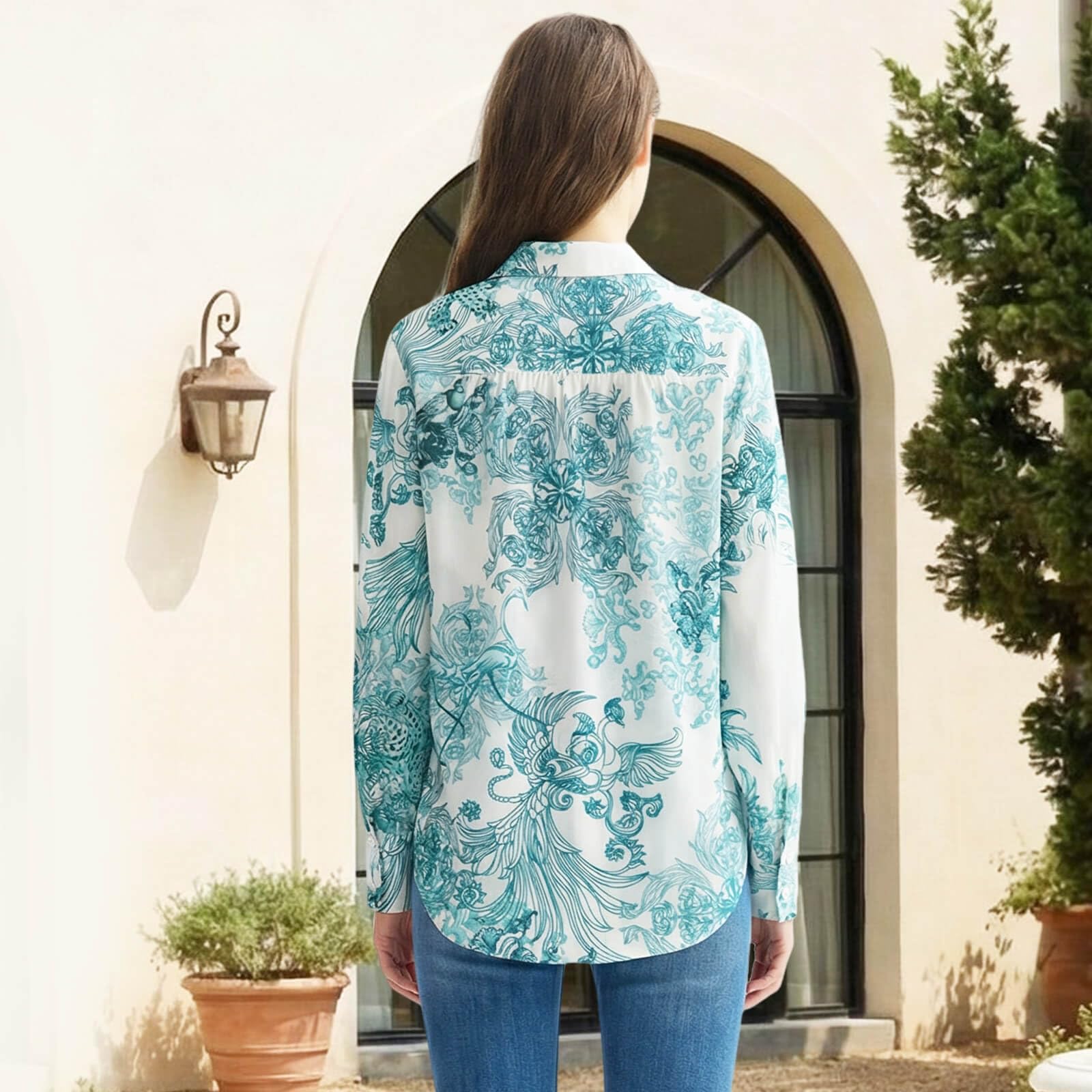 MOLISILK Pure Silk Blouses for Women Long Sleeve Floral Button Down Shirt
