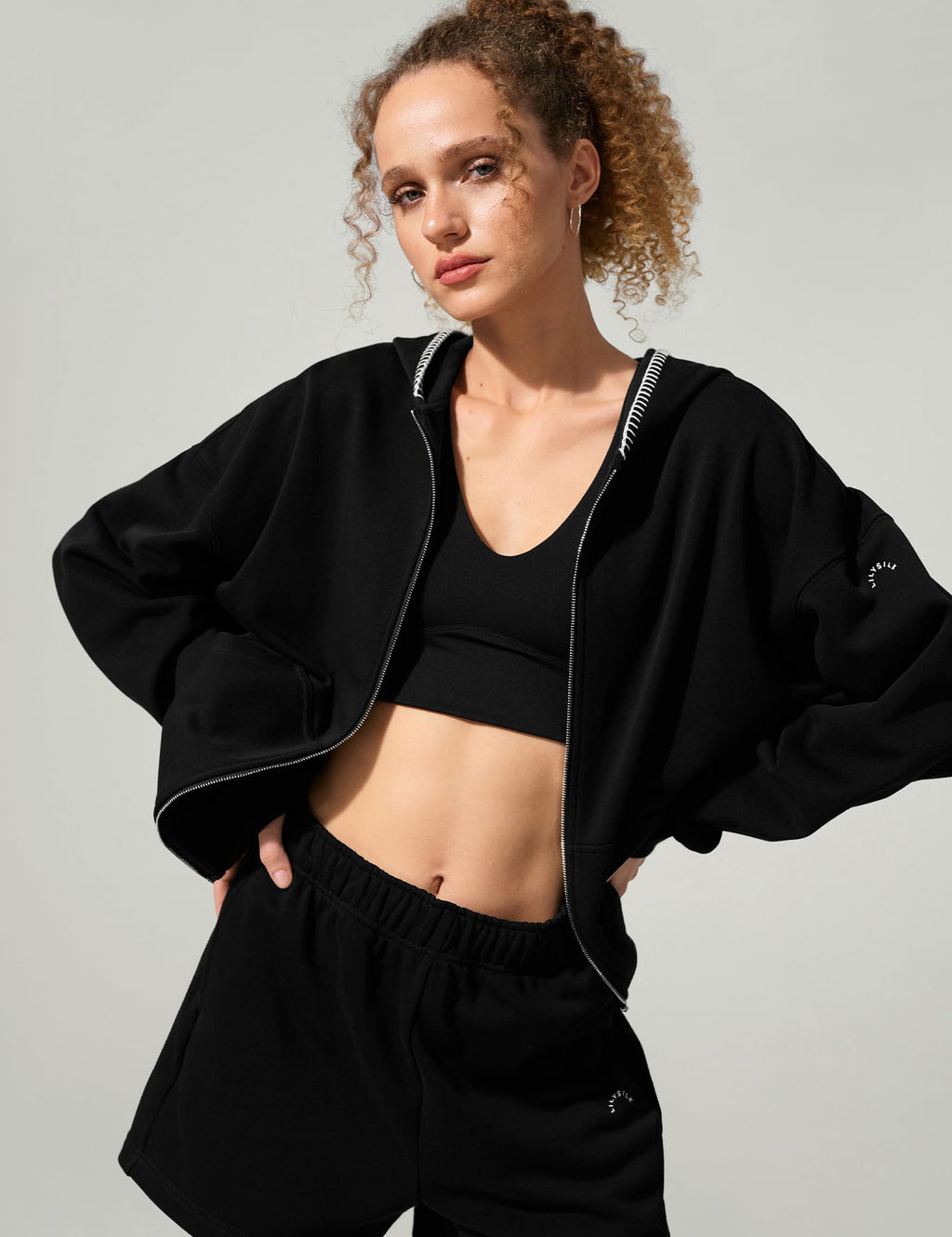 LilySilk Women's Silk Terry Sweatshirt Fleece Zip Up Oversized Hoodie with Blanket Stitch Hooded Jacket for Ladies Sports