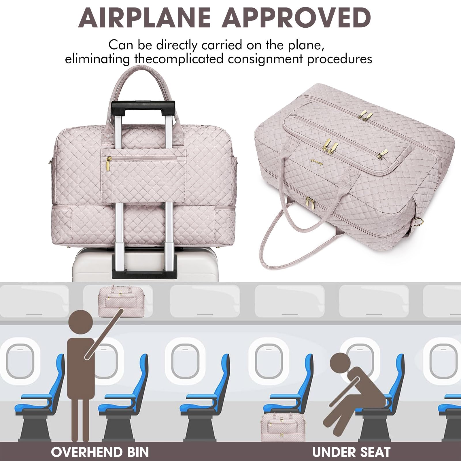 Large Women Travel Duffle Bag - Carry on Overnight Bags Weekend Travel Duffel Tote Bag with Wet Pocket Toiletry Weekender