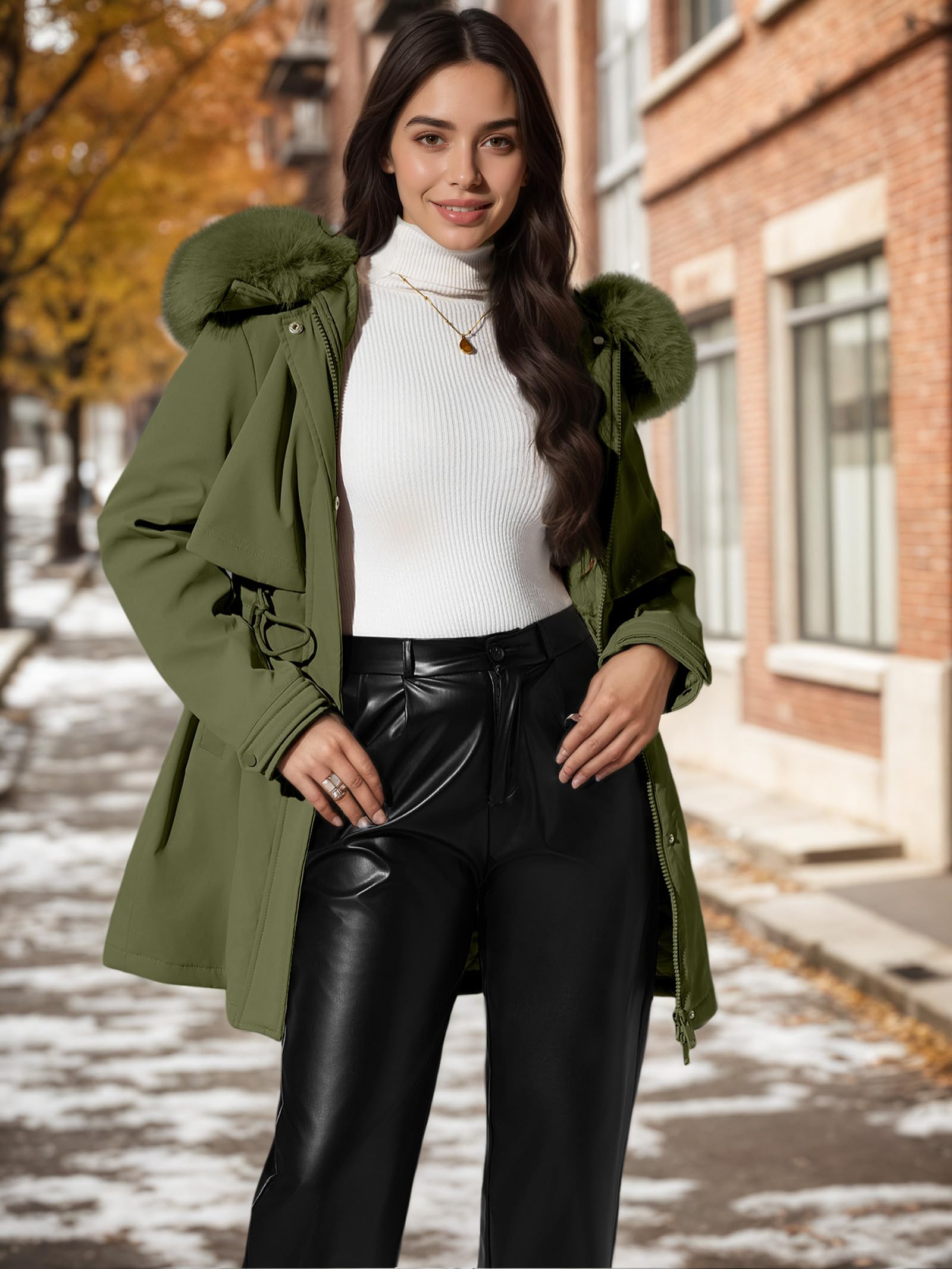 RISISSIDA Women Winter Puffer Coat,Parka with Faux Fur Trim Hood
