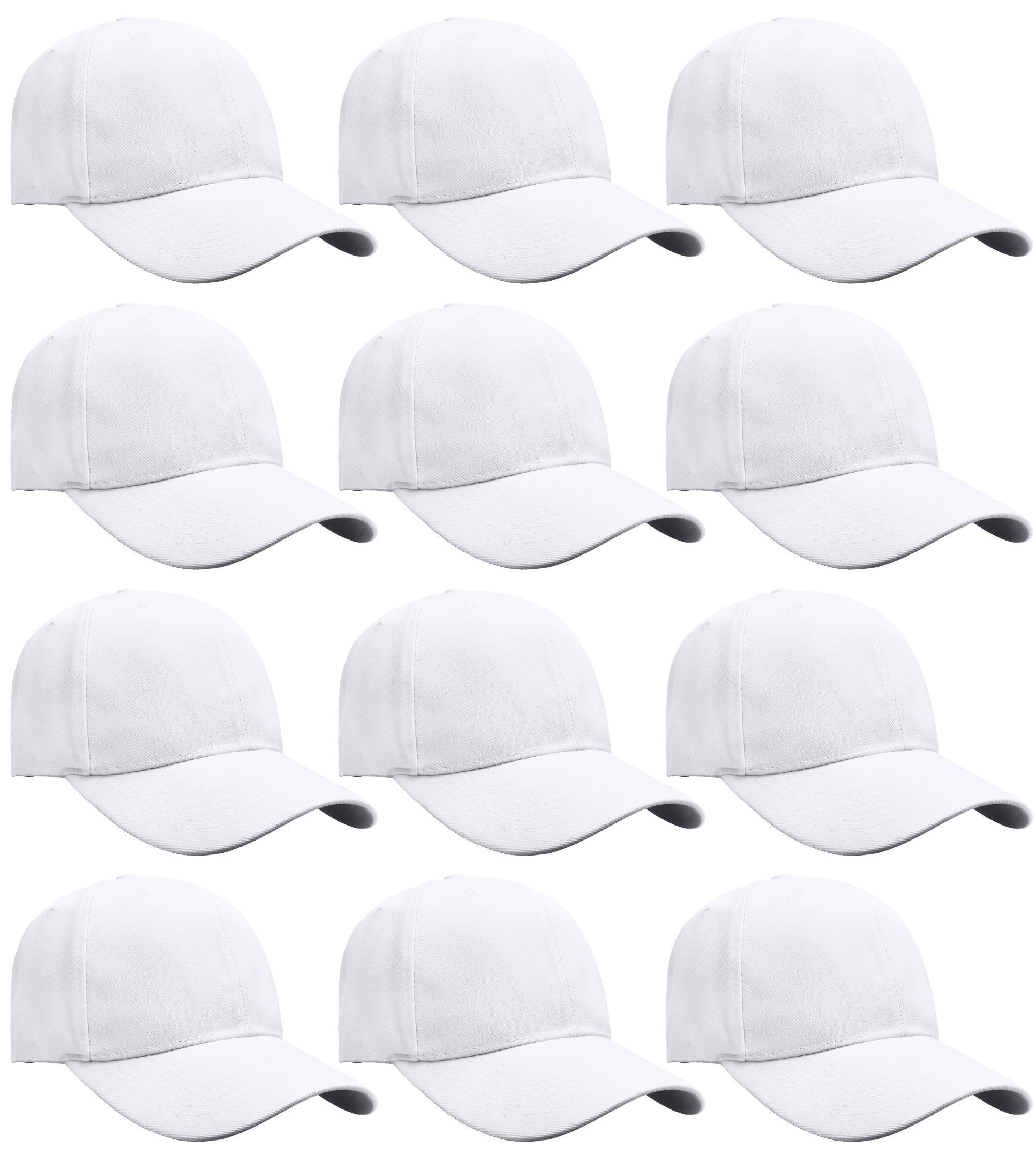 Falari Adjustable Plain Baseball Caps, 12-Pack Bulk Set