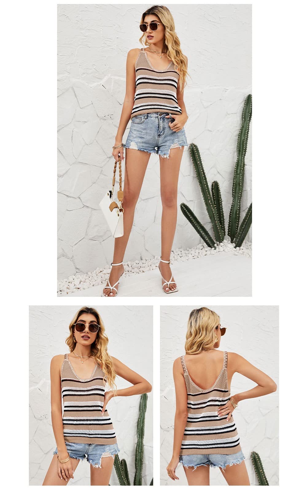 LPYHDWO Women Sexy Camisole Knitted Vest Tank Tops Female T-Shirt Casual Loose U-Neck Sleeveless